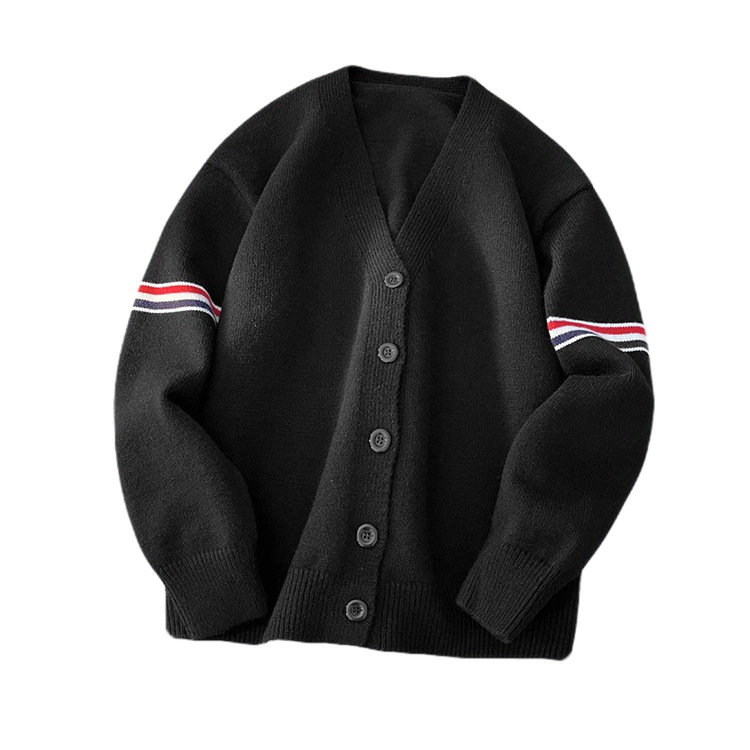 Explosiones transfronterizas de tamaño europeo de gran tamaño V-cuello Cardigan chaqueta camiseta de punto suéter de color masculino rayas de fábrica al por mayor