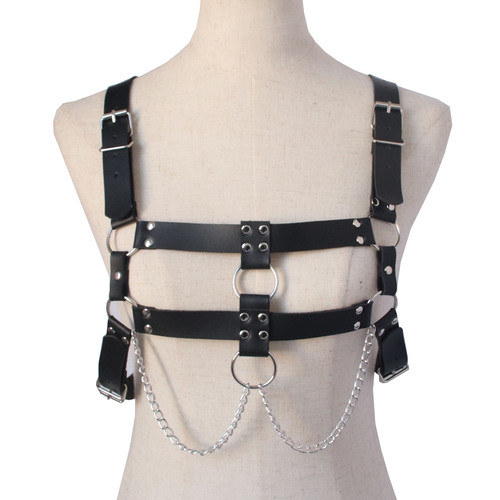 Manufacturer sells European and American PU quality punk wide men's belt restraints chain ring suspenders accessories straps