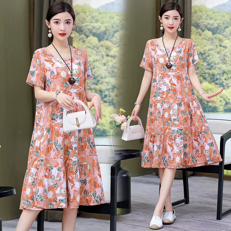 Хлопковое шелковое платье, женское летнее платье больших размеров, модное платье для молодой мамы, элегантная милая юбка средней длины с цветочным принтом для беременных