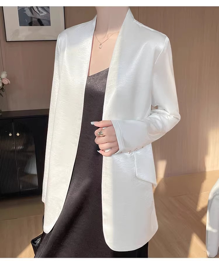 ng2510292 White Acetate Satin For Women, 2025 Spring/autumn New Style, Loose Casual Elegant Short Blazer Top_ecoleips.com