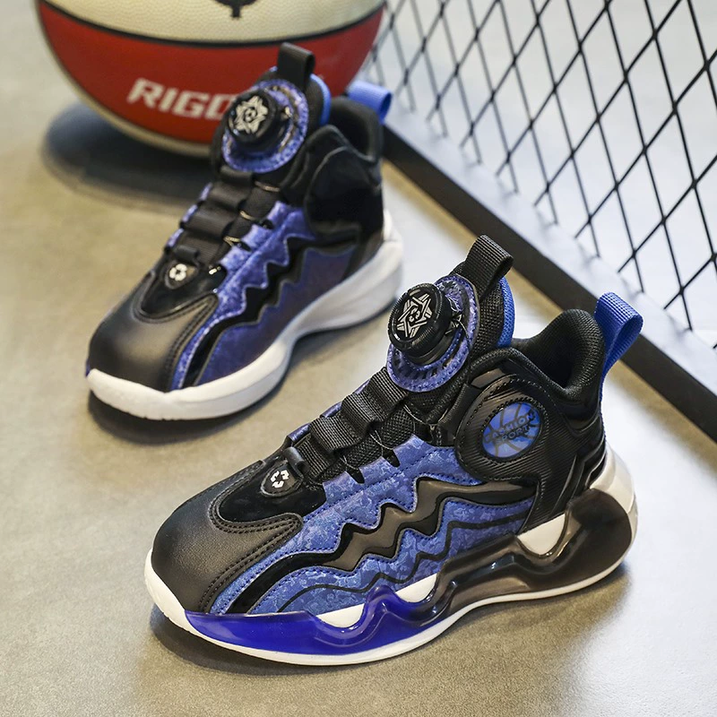 Баскетбольная обувь для мальчиков Детская обувь с вращающейся пряжкой Тренировочная обувь, осенне-зимние теплые детские кроссовки, Нескользящие, износостойкие, Детская фабрика Xuheng