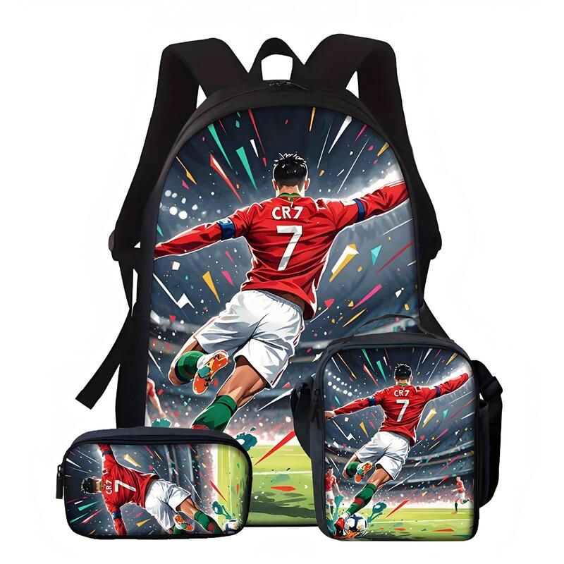 新しいクロスボーダーサッカー選手ロナウドプリントバックパックスリーピース食事バッグ鉛筆バッグ学生大容量スクールバッグ|undefined