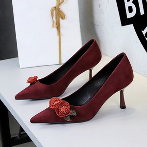 9517-H85 European and American style banquet high-heeled shoes for women, slim heels, suede, shallow mouthed, pointed fl