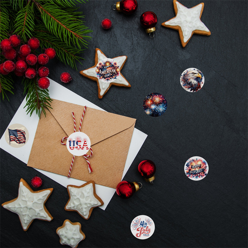 미국 독립 기념일 스티커 손 계정 재료 스티커 코팅 종이 자체 접착 앨범 선물 상자 장식 밀봉 스티커