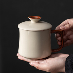 草木灰陶磁器泡カップ現代シンプル家庭用オフィスカップ個人専用蓋付きカッププレゼント