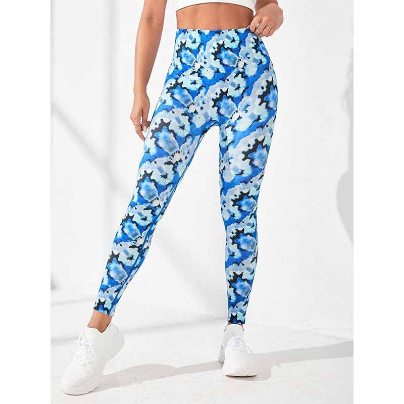 Versión gruesa talla S 200g + sin costuras pantalones de yoga de la aptitud de las mujeres Pantalones deportivos tie-dyed tie-float Hip-lifting pantalones Leggings