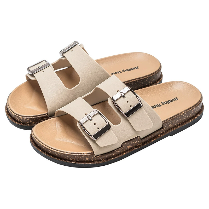 Тапочки Birkenstock для женщин, летняя верхняя одежда 2025 новый стиль, ленивые мягкая подошва, толстая подошва, плоские пляжные тапочки большого размера