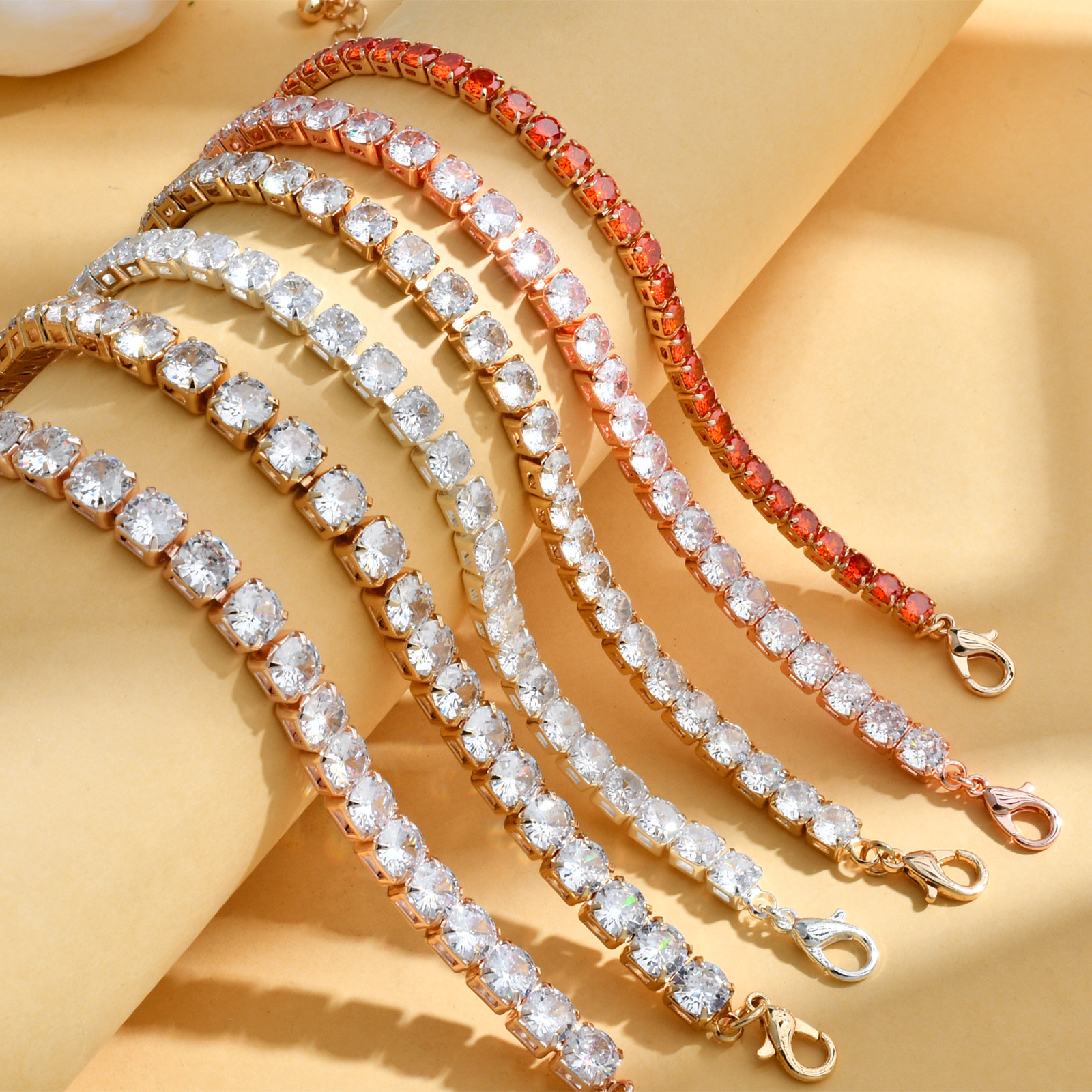 Full Diamond Copper Zircon Tennis Bracelet for Men and Women, High-End Elastic Tennis Chain, Single Row, Personalized, Simple and Versatile