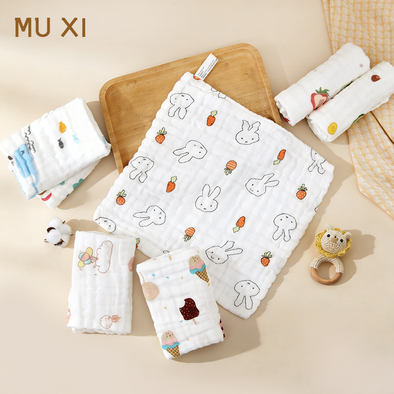 Serviette en gaze de coton pour nouveau-né, petite serviette carrée, serviette pour enfants, serviette de toilette et de bain pour la maternelle, mouchoir imprimé