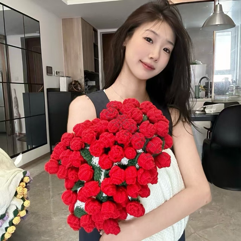 成品手工编织玫瑰花束毯子花毯毛线午睡毯毯子送女友闺蜜七夕礼物|undefined