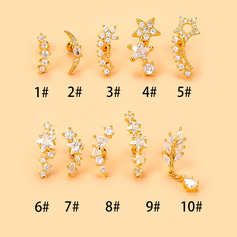 Ethnic Style Star Metal Plating Zircon Ear Studs 1 Piece display picture 2