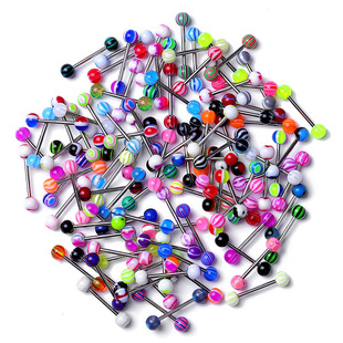 Mixed color stainless steel bar acrylic ball tongue piercing barbell lip nail trend human body piercing jewelry acrylic tongue nail