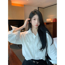 秋季韩版新款宽松可可里自制双口袋衬衣长袖白色衬衫上衣女装