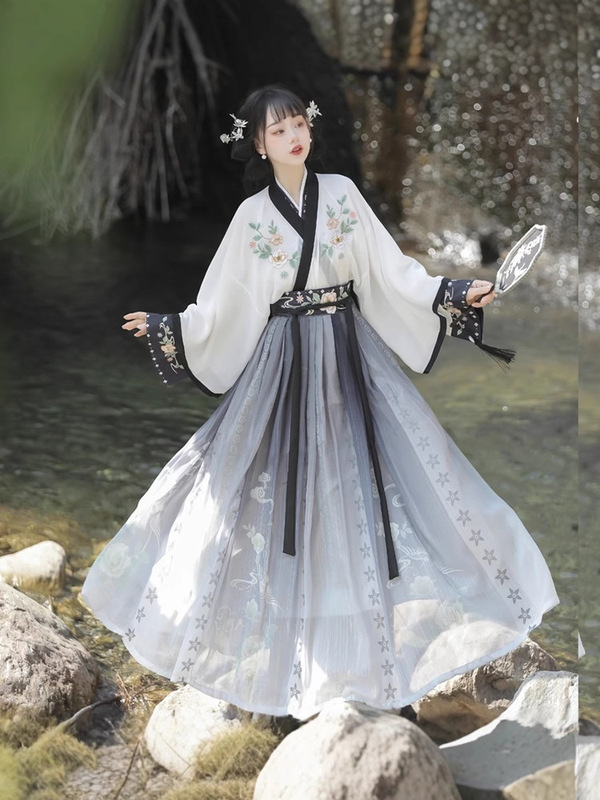 オリジナル本物の漢服女性晋古代スタイル漢服中国風刺繍クロスネック腰丈スカート毎日春、夏、秋|undefined