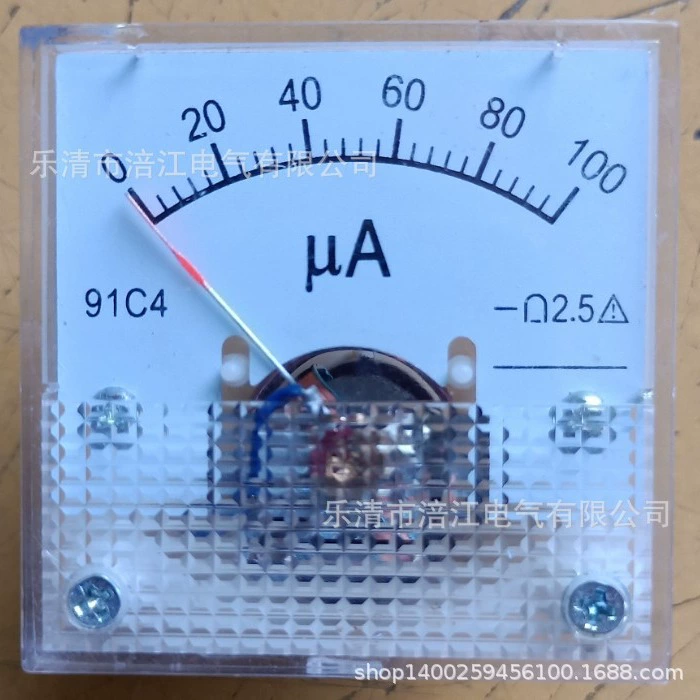 Указатель амперметр постоянного тока микроамперметр 91C4-100uA плюс или минус ± 50uA Размер контура 45*45 мм