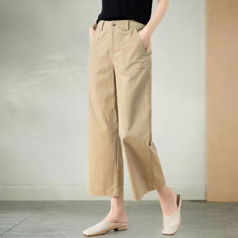 Washed Cotton Casual Tooling Pants Women's Summer Thin Loose Slimming High Waist Dosing Eight-point Straight Leg Pants Washed Cotton Casual Tooling Pants Women's Summer Thin Loose Slimming High Waist Dosing Eight-point Straight Leg Pants