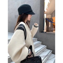 时尚高级感气质棒球服长袖外套女春秋新款撞色中长款开衫上衣