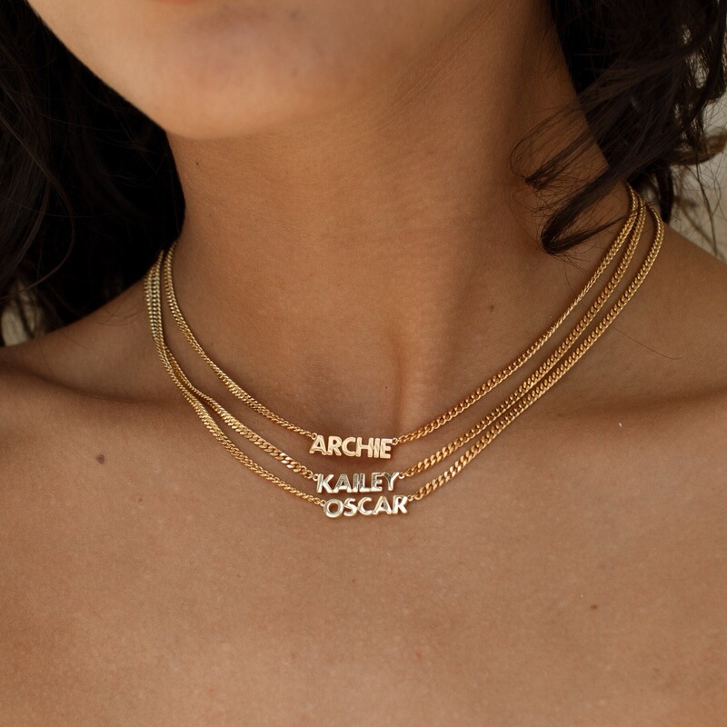 Amazon Cross-Border New Product Customized Name Necklace Baguette Chain Letter Pendant Stainless Steel Adjustable Fashion Jewelry