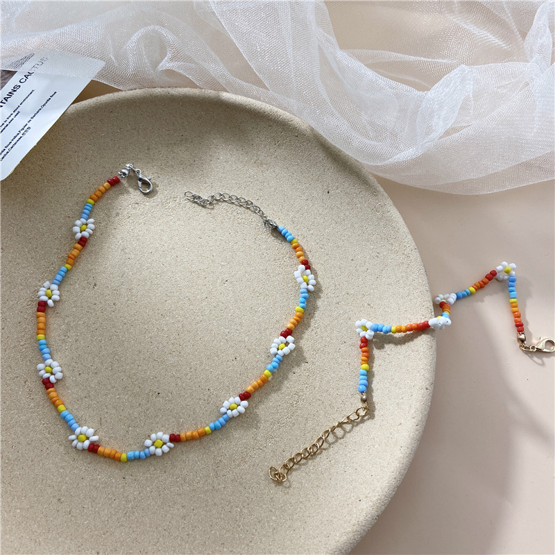 simple colorful woven handmade flower bead necklace
