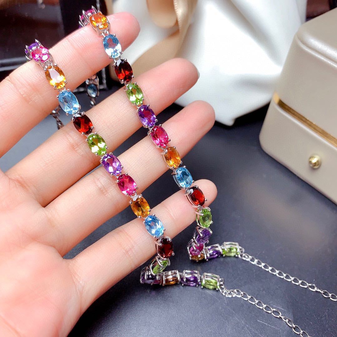 Colorful Gemstone Bracelet Caibao Bracelet Minority Design Full Diamond Egg Shaped Hand Jewelry display picture 5