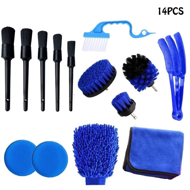 Cross-border new 14-piece cleaning brush Blue Series car cleaning suit car detail drill brush Cross-border new 14-piece cleaning brush Blue Series car cleaning suit car detail drill brush
