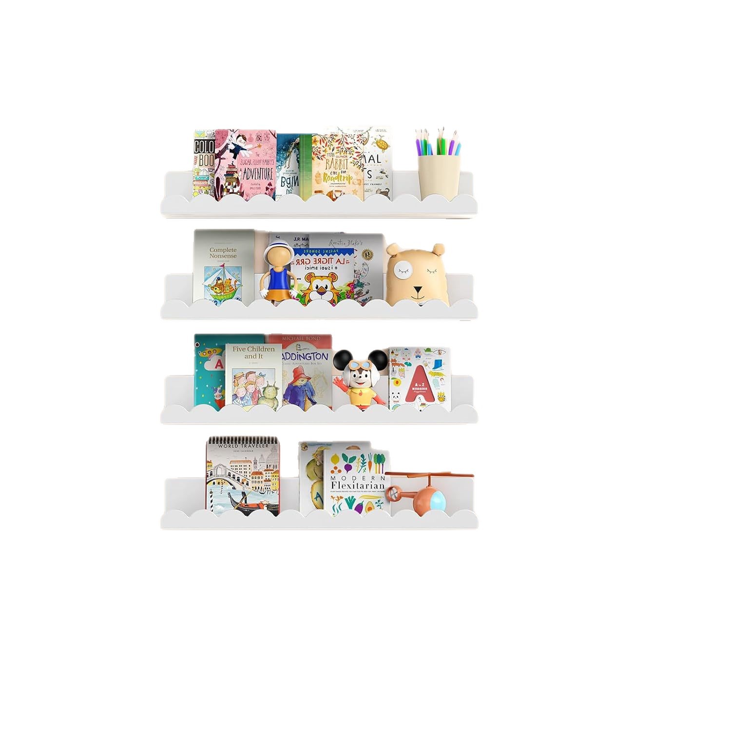 Nuevo estante de dormitorio de hierro para niños, estante de almacenamiento de acabado de pared de pared, estante de pared de estantería de acero para niños