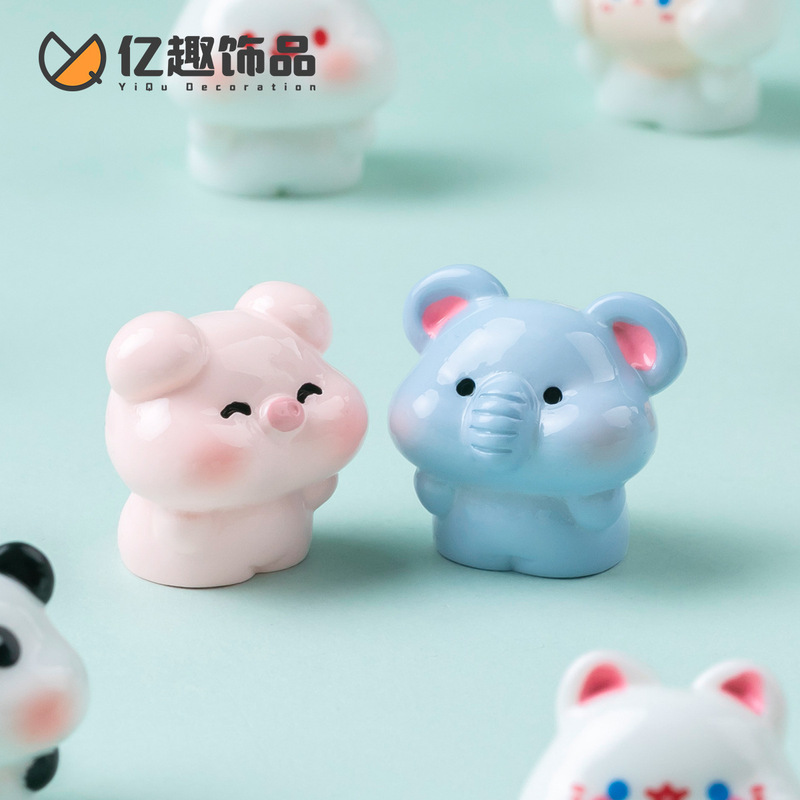 创意可爱萌系小象猪兔狗小动物萌粒 diy装饰品配件车载桌面小摆件|undefined