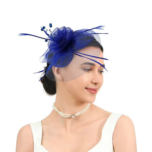 Cross-border Explosions European and American New Feather Bride Mesh Ball Headwear Party Topper Photo Headwear Horse Racing Festival