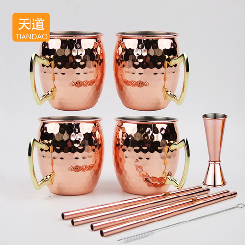 304 stainless steel Moscow mule mug creative cocktail cup hammered metal copper-plated bar beer cold drink cup