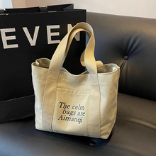 高级感手提帆布包厂家定制大容量棉托特包文艺精致织带手提袋定做