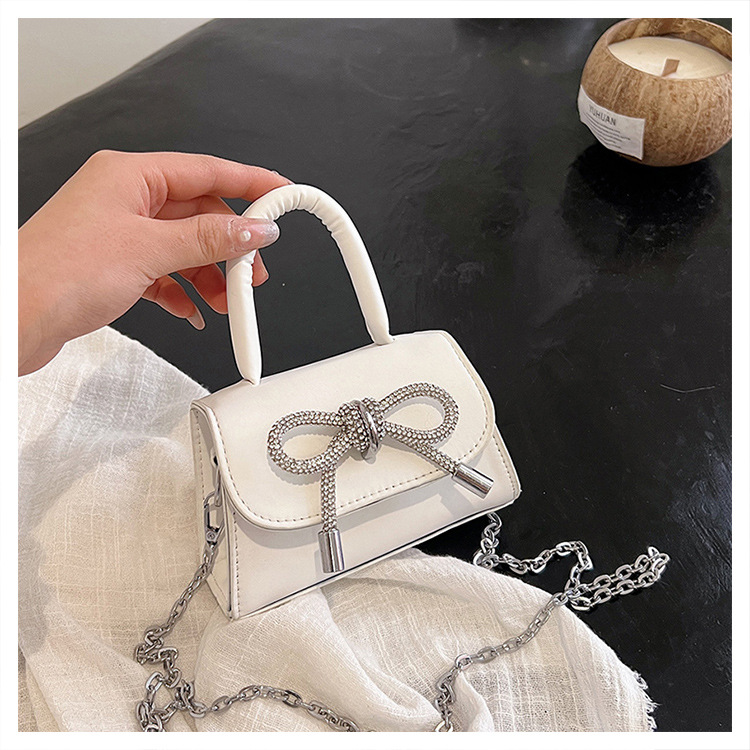 Ins niche French textured bag female 2024 new bow small square bag stylish shoulder messenger bag_voghion.com