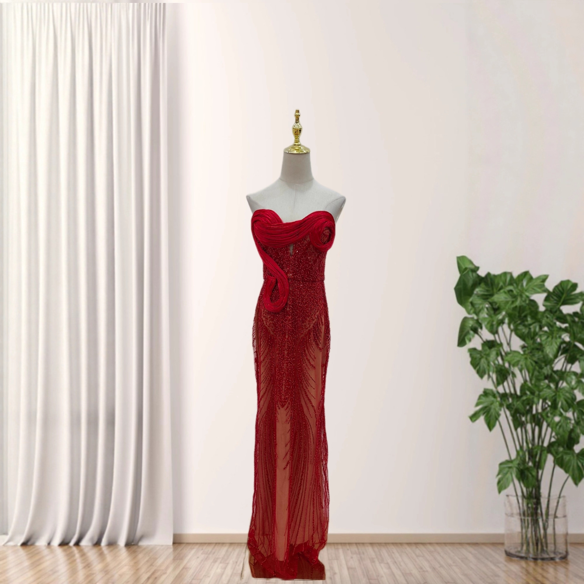 Elegant Beaded Bustier Bodycon Party Dress - Sexy High Waist Long Gown With 3D Embroidery For Women_voghion.com