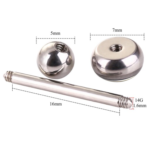 1.6*16mm stainless steel fashionable barbell tongue nail tongue ring piercing jewelry