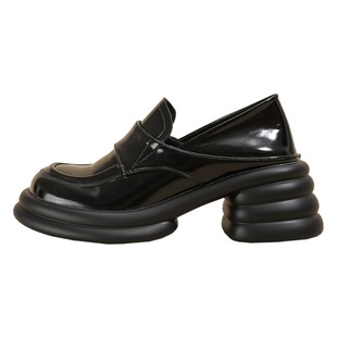 [Guanshun] high heel platform loafers women's genuine leather 2024 New Spring British style muffin two-way leather shoes