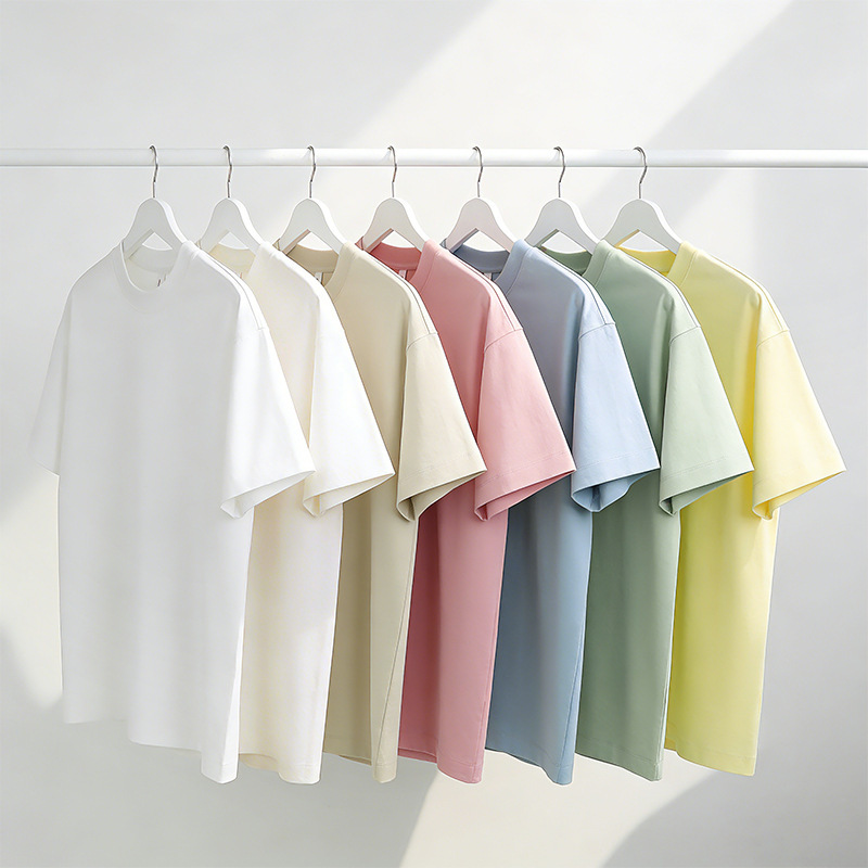 220g Double-Sided Woven Cool Solid Color Short-Sleeve T-Shirt for Men, Round Neck Basic Unisex Loose Fit Parent-Child Matching T-Shirt