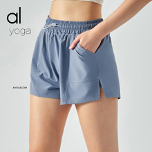 lulualo yoga 運動短褲女開叉防走光速干口袋健身褲瑜伽寬松熱褲