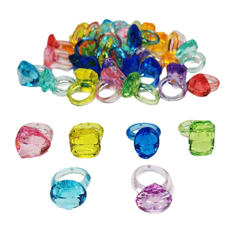 Crystal-like cartoon ring Children's acrylic treasure hunting toy girl's jewelry kindergarten small gift gem