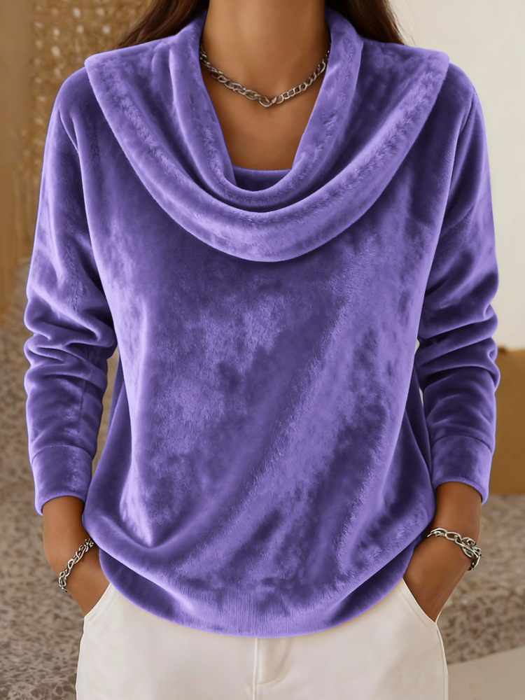Casual Relaxed-fit Fashionable Solid-color Plush Long-sleeve Knit Top — product photo 9