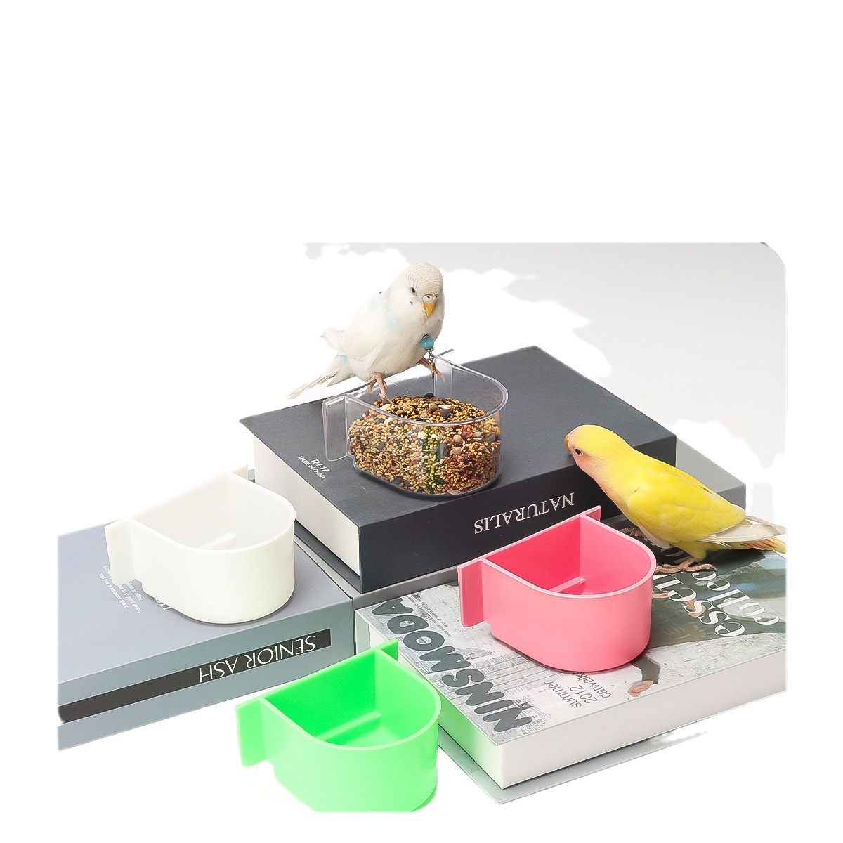 Tiger skin peony parrot semi-circular food box bird trough bird feeder food bowl feeder thickened bird cage accessories 5