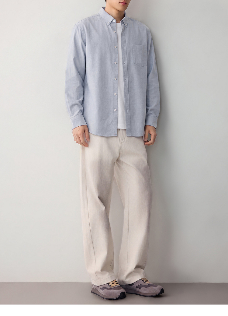 Áo sơ mi nam dài tay cotton trơn phong cách công sở — màu xanh nhạt chi tiết 21
