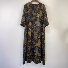 香云纱蝴蝶绢纺连衣裙秋新品复古国风气质真丝长裙宽松倒大袖礼服