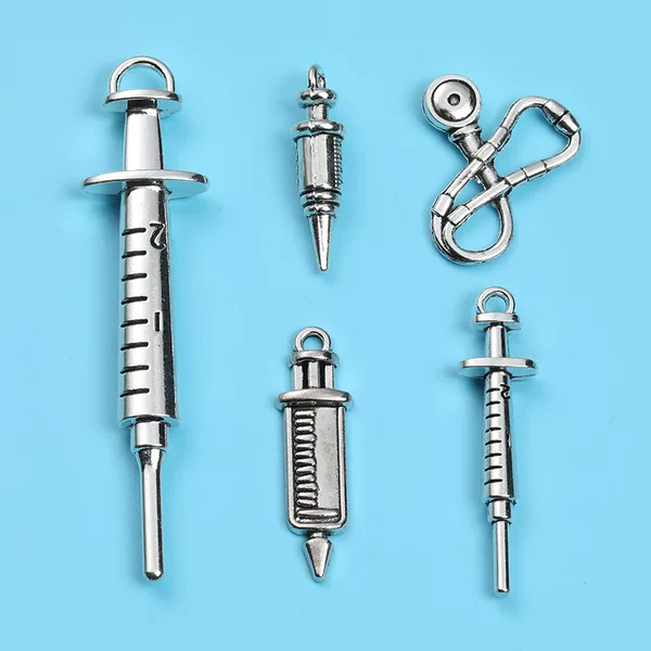DIY Retro Alloy Jewelry Accessories Medical Device Pendant Syringe Stethoscope Pendant Factory Direct Sale