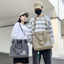日系便携式帆布包大容量学生补课袋托特斜跨包百搭潮流单肩包女包
