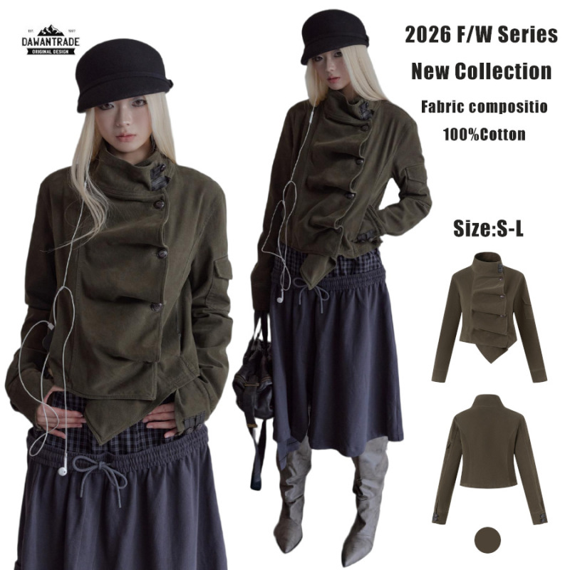 DAWAN26FW Light Asian Style Y2K Palace Style Deconstructed Pleated Stand Collar Short Jacket for Women Slim Fit Slimming Coat DAWAN26FW Light Asian Style Y2K Palace Style Deconstructed Pleated Stand Collar Short Jacket for Women Slim Fit Slimming Coat