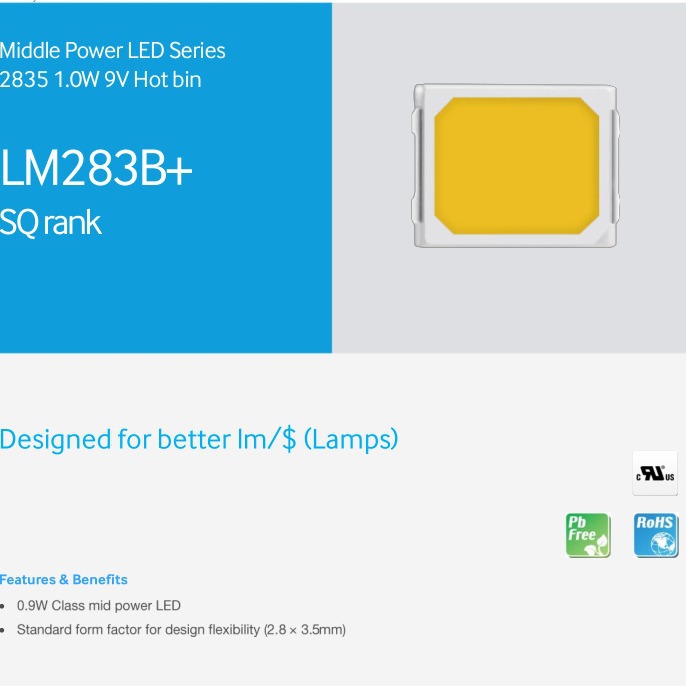 三星 LED 9V 1W Ra80/Ra90 2835 LM283B+ SQ brightness Samsung lamp beads