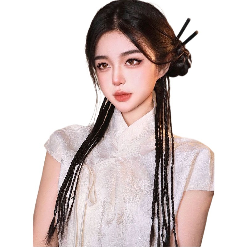 Nuevo estilo chino de las mujeres pequeña trenza Fishbone Twist trenza de boxeo Internet celebridad peluca natural de las mujeres alta cola de caballo