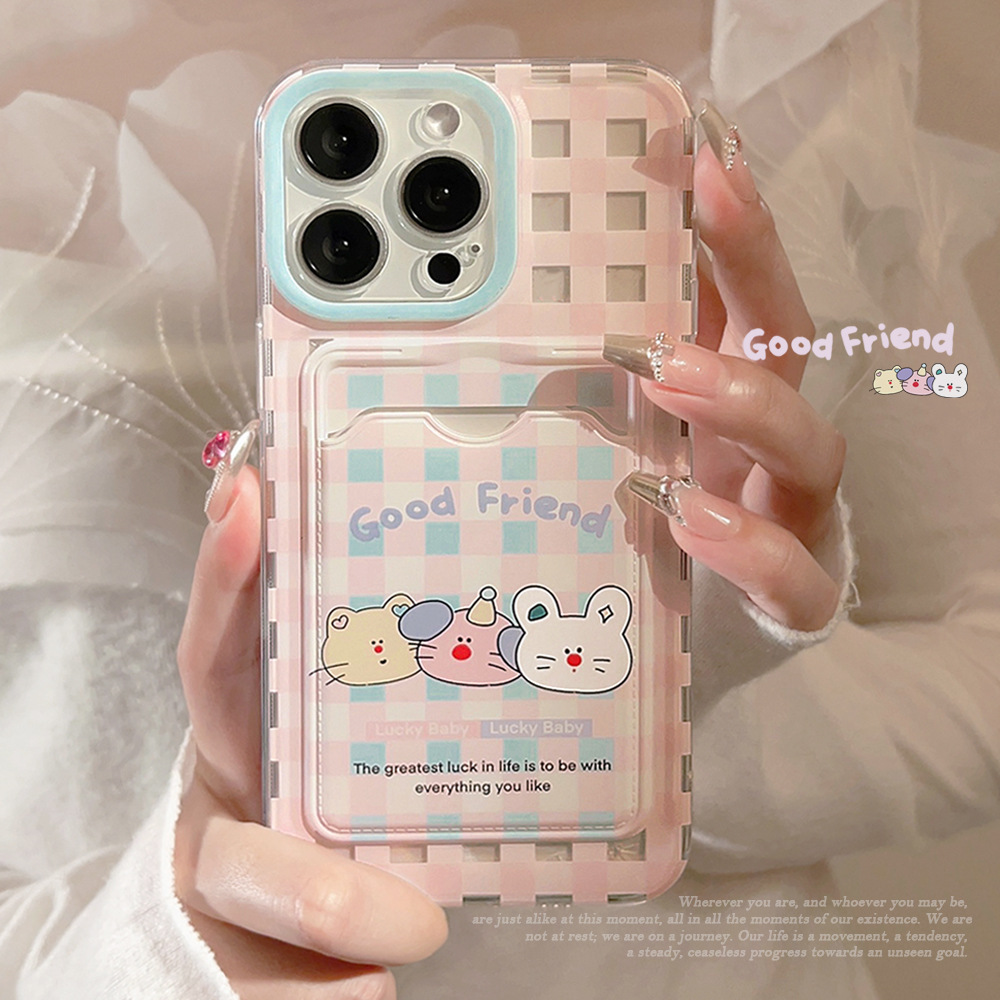 Estuche para tarjetas con diseño de cuadros rosas, lindo y moderno, compatible con la funda para teléfono móvil iPhone 15 Pro Max, 17, Apple 14, transparente, 11/16