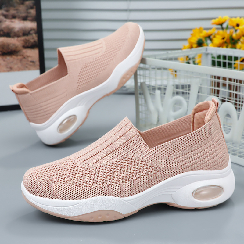 Zapatos de Mujer Primavera-Verano 2025, Nuevos Zapatos de Plataforma Sin Cordones de Comercio Exterior, Zapatos de Mujer de Punto Transpirable, Zapatos Casuales de Tela con Suela Gruesa