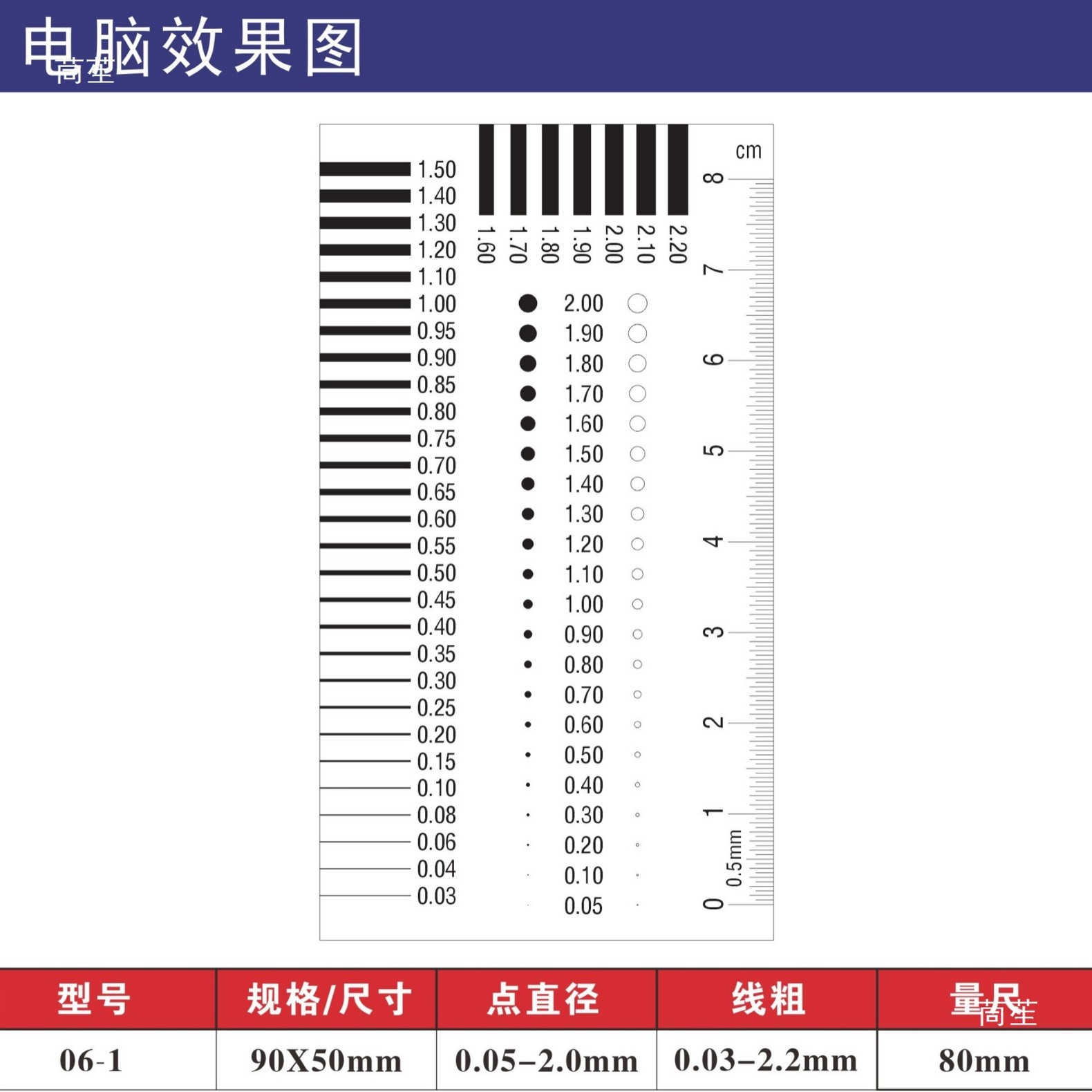 量通 胸卡量规 污点卡 点规线规 透明菲林尺 污点裂缝对比尺J-06