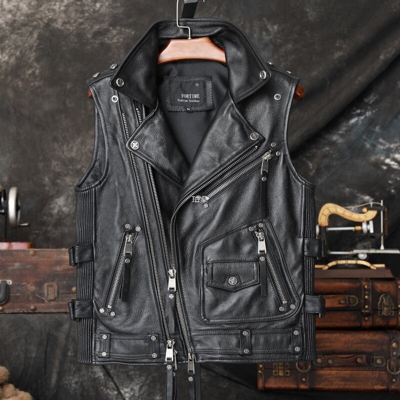 Harley Halei Heavy-Duty Motorcycle Vest, First-Layer Pure Cowhide Leather Jacket, Men's Short Riding Leather Vest, Trendy Harley Halei Heavy-Duty Motorcycle Vest, First-Layer Pure Cowhide Leather Jacket, Men's Short Riding Leather Vest, Trendy